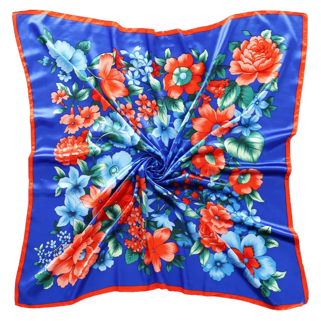 Custom Pretty Fashion Floral Pattern Silk Like Neck Scarf for Ladies