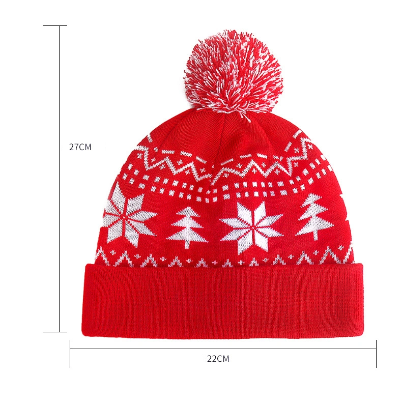 Dephens China Supplier Custom 2023 Women Children New Sweater Winter Beanie Festival Christmas LED Knitted Hat POM POM Christmas Hats Made in China