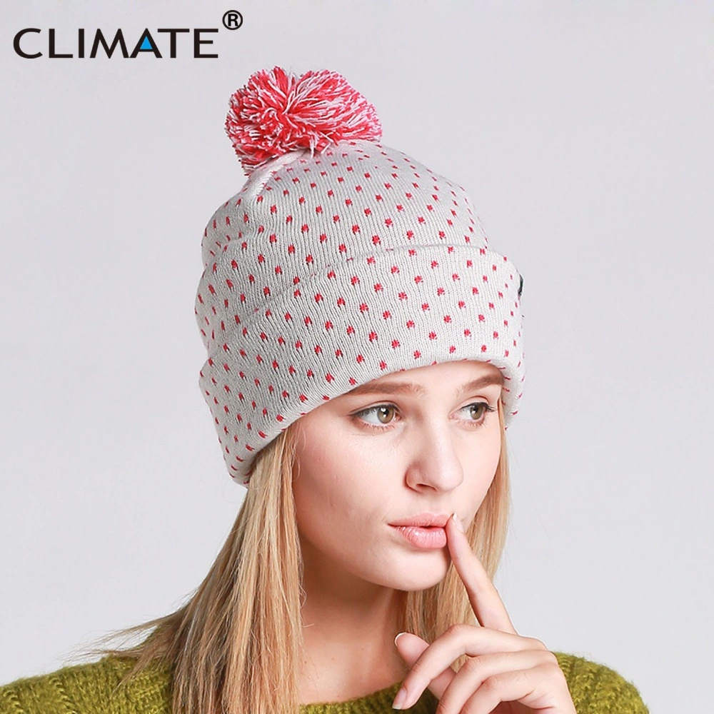 Climate Women Autumn Winter Warm Beanie Hat Lady Nice Soft Pretty Warm POM Poms Knitted Grey Hat for Women Girls