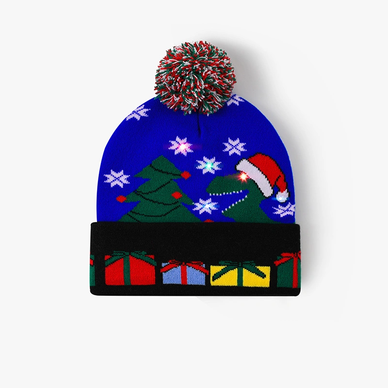 Christmas Fashion Acrylic Knitted Jacquard Football Beanie Hat with LED Lights