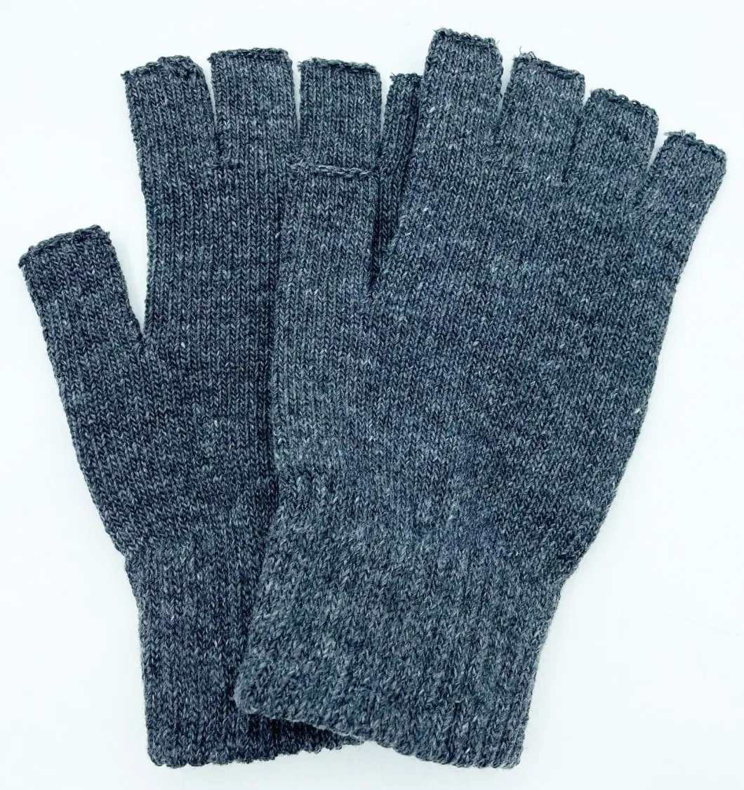 Solid Colors Plan Acrylic Elastic Mens Winter Fingerless Knitted Gloves