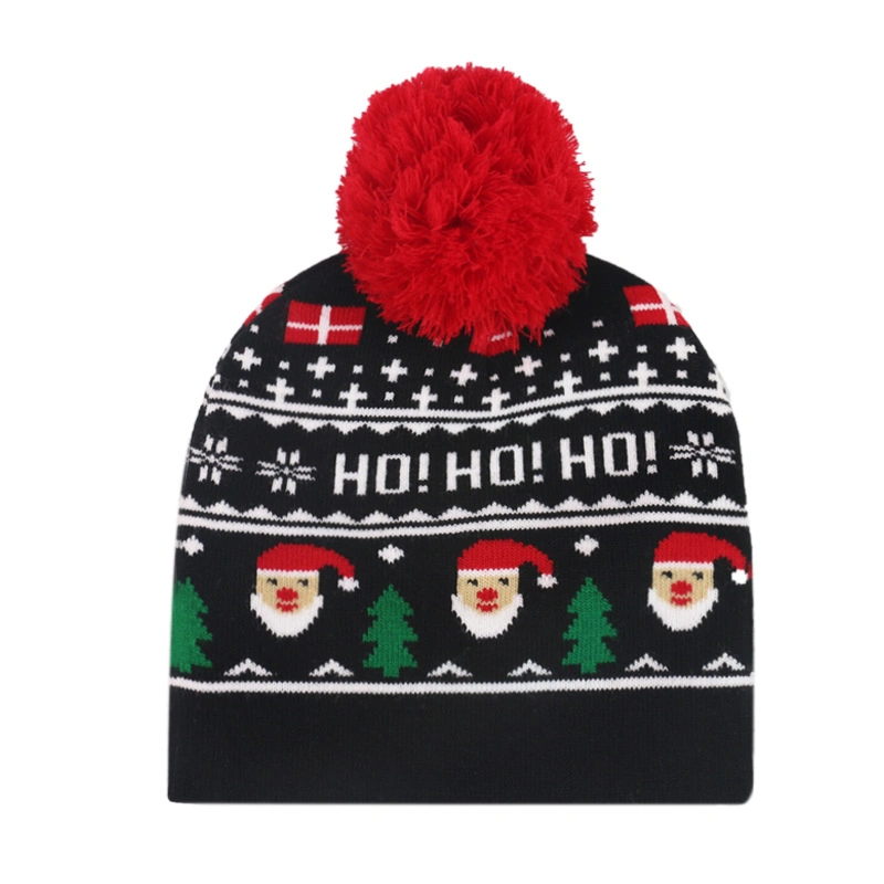 Bulk Premium Polyester Pompom Hats Hip Hop Luxury Print Christmas Beanies