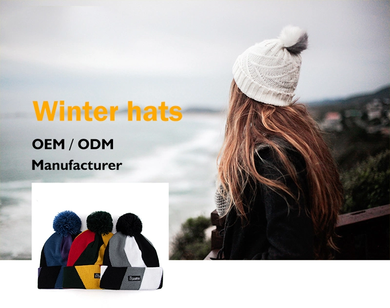 Wholesale Custom Beanie OEM Own Embroidery Logo 100% Acrylic POM POM Knitted Fashion Beanie Hat Custom Winter Hat