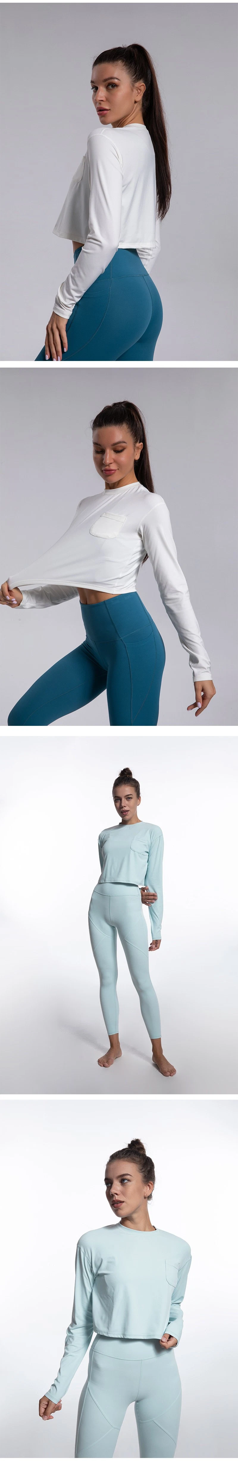 New Fashion Design Nude White Long-Sleeved T-Shirt Yoga Fitness Top Women&prime;s Navel High Elastic Sports Simple and Versatile One-Piece Yoga Top