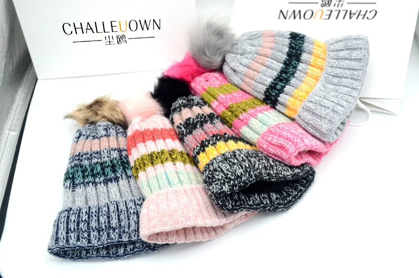 Hot Selling Striped POM POM Beanie Winter Hats