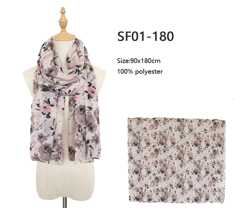 Ladies&prime; Accessories Beach Long Scarves Flora Print Head Shawl Lady Fashion Fringe Muffler Fashion Spring Light Soft Watercolour Scarf for Women