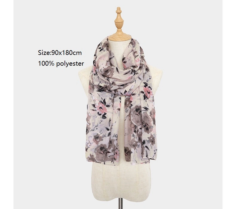 Ladies&prime; Accessories Beach Long Scarves Flora Print Head Shawl Lady Fashion Fringe Muffler Fashion Spring Light Soft Watercolour Scarf for Women