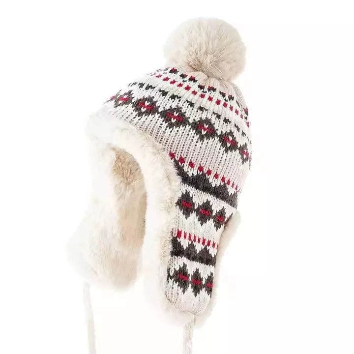 Women Winter Hats 2022 Womens Hat Knitted Beanie with POM POM Fur Lining with Earflaps