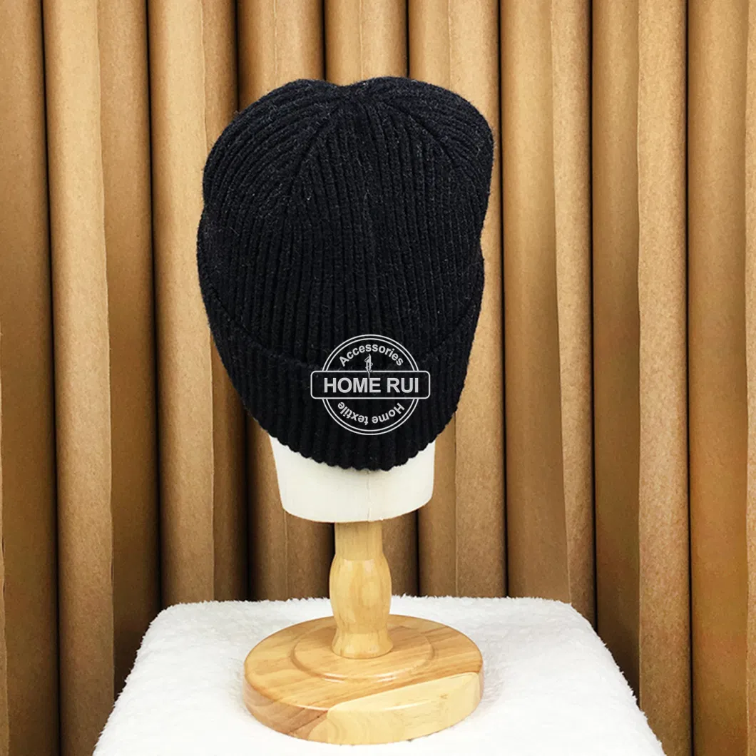 Supplier Custom Embroidery Logo Beanie for Unisex Men Women Winter Outdoor Sports Black Knitted Hats Ribbed Chunky Knit Warm Cap