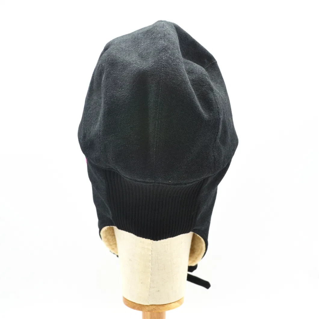 Custom Black Winter Autumn Adult Thickened Warm Cotton Polar Fleece Ushanka Hat Cap Ear Cover Protection Adjustable Straps