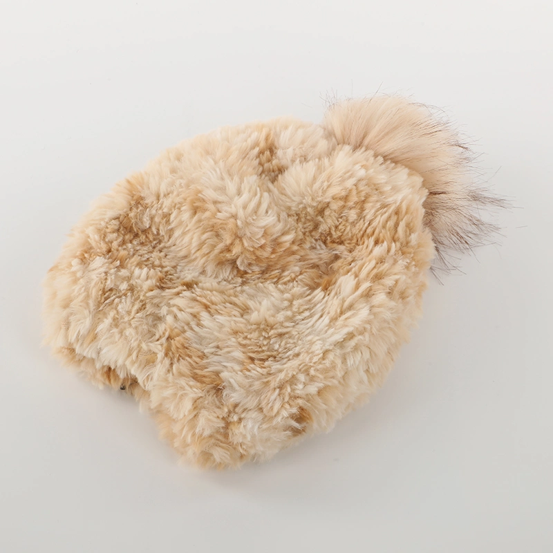 New Popular Women Warm Faux Fur Bobble Beanie Hat for Winter