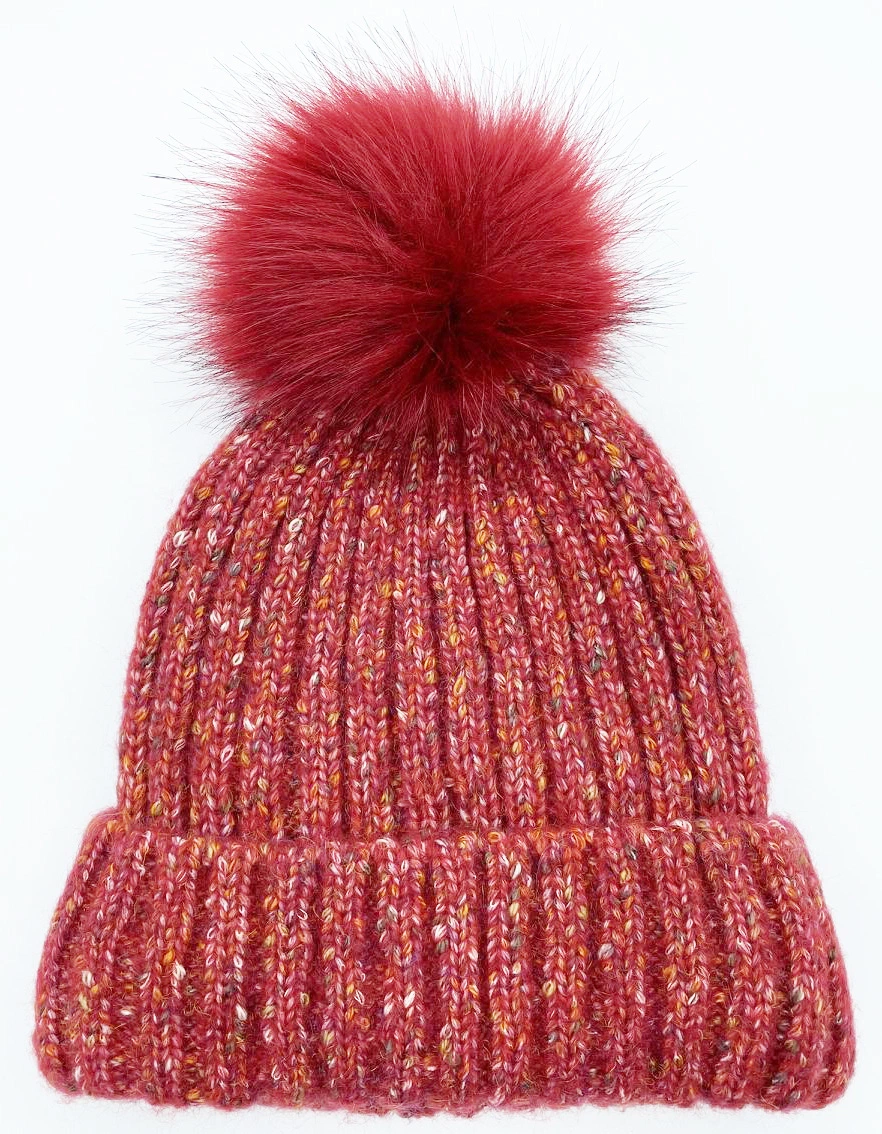 Colorful Points Acrylic Yarn Knitted Lady Winter Beanie Bobble Hat