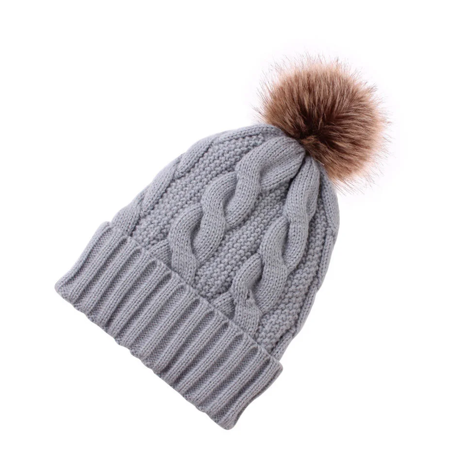 Fashion Girls Ladies Thick POM POM Hat Cable Knit Warm Fleece Lining Beanie Womens Winter Hat