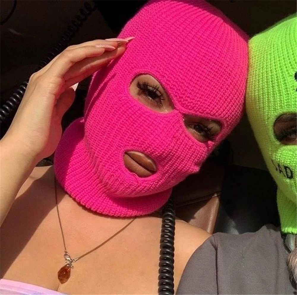 Wholesale Acrylic Knitted Mens Sports Skull Face Three Hole Ski Mask Hood Neon Custom Balaclavas