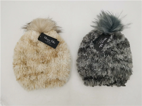 New Popular Women Warm Faux Fur Bobble Beanie Hat for Winter