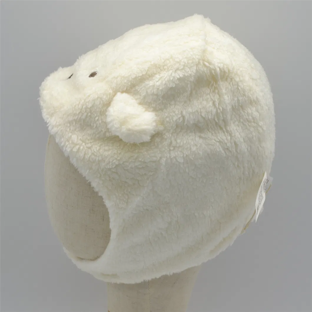 100% Polyester Winter Polar Fleece Lovely Ear Protection Unisex White Dog Warm Kids Velcro Cap Hat