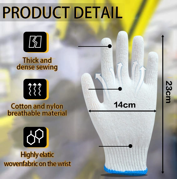 China Wholesale 10/7gauge Safety/Work/Construction Price Industrial/Working Hand Protective Guantes White Cotton Knitted Gloves