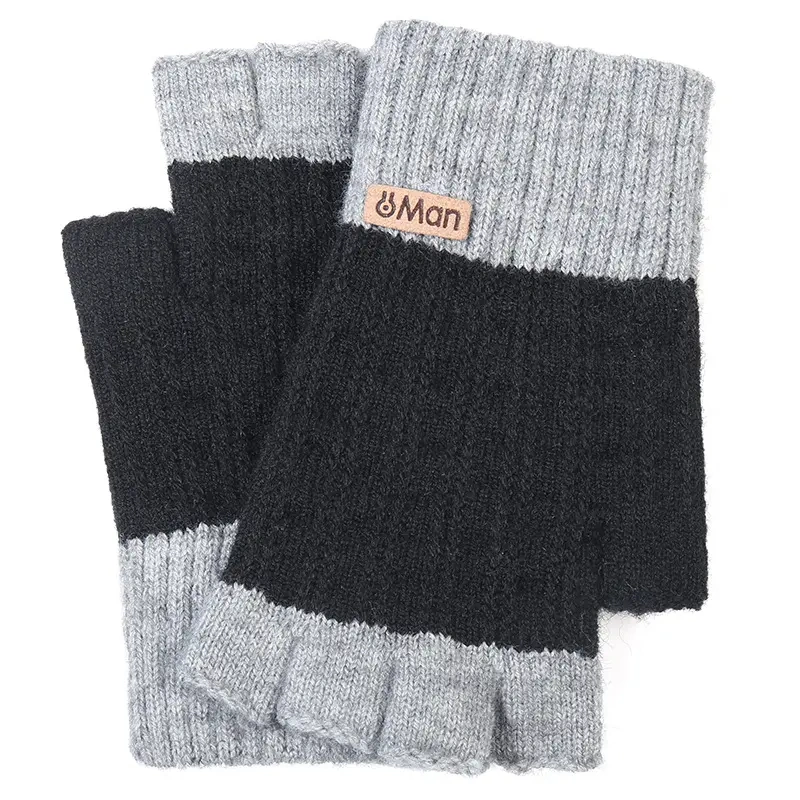 Autumn and Winter Warm Brushed Thick Fingerless Knitted Wool Gloves