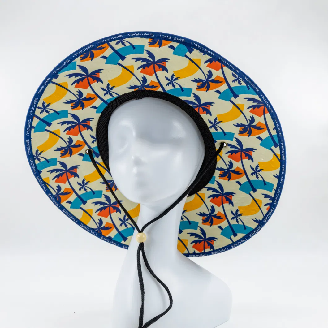 Rush Straw Hat Bottom with Cotton Print Fabric Brim