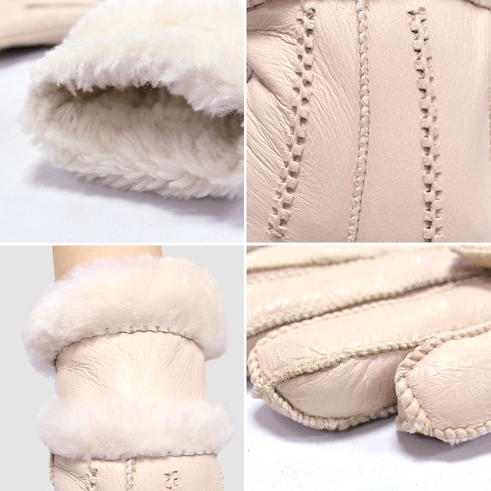 Genuine Winter Lamb Fur Lined Sheepskin Wool Lining Leather Gloves