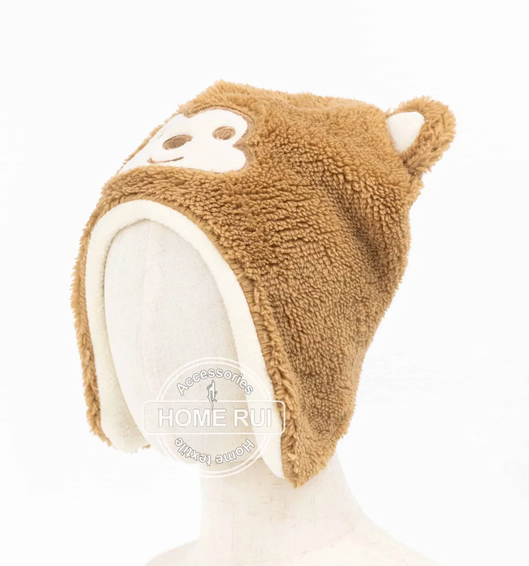 Toddler Baby Children Winter Outdoor Camel Cute Monkey Face Embroidery Eyes Animal Shape Casual Bonnet Cap Hat Beanie