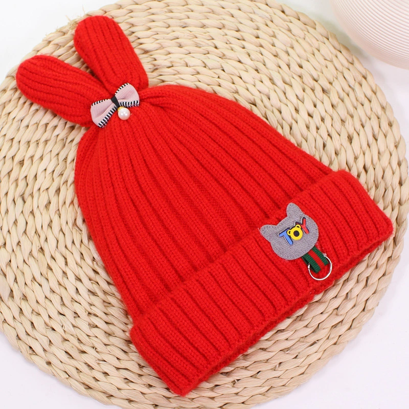 Stripe Knitted Acrylic Winter POM POM Beanie Baby Hat