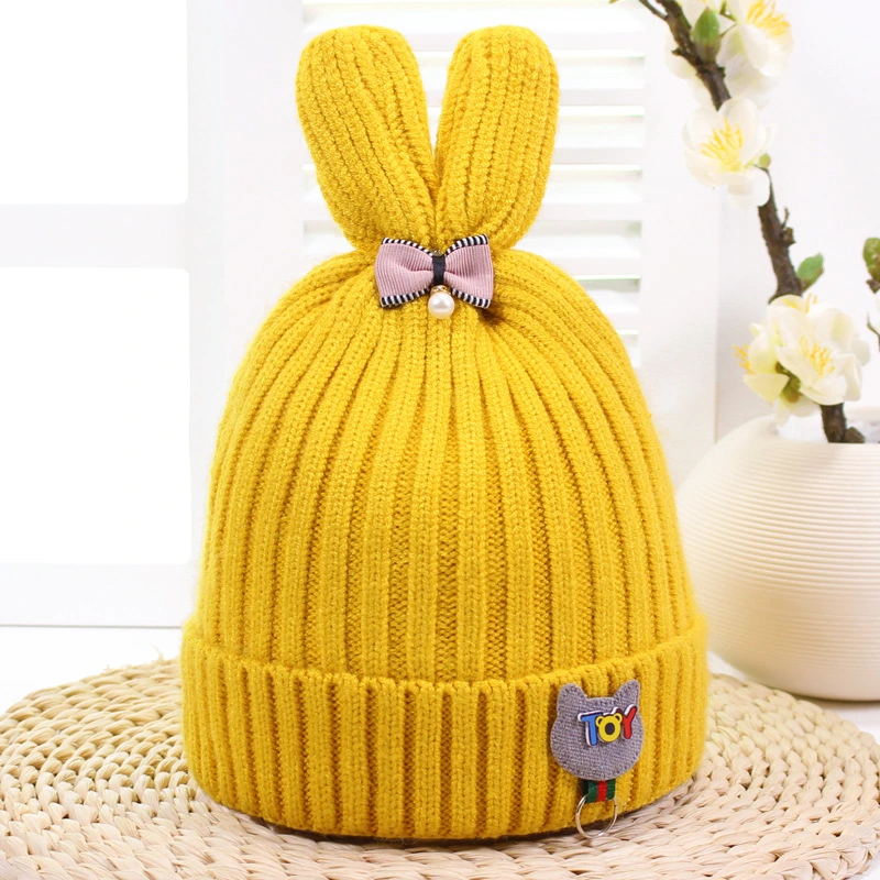 Stripe Knitted Acrylic Winter POM POM Beanie Baby Hat