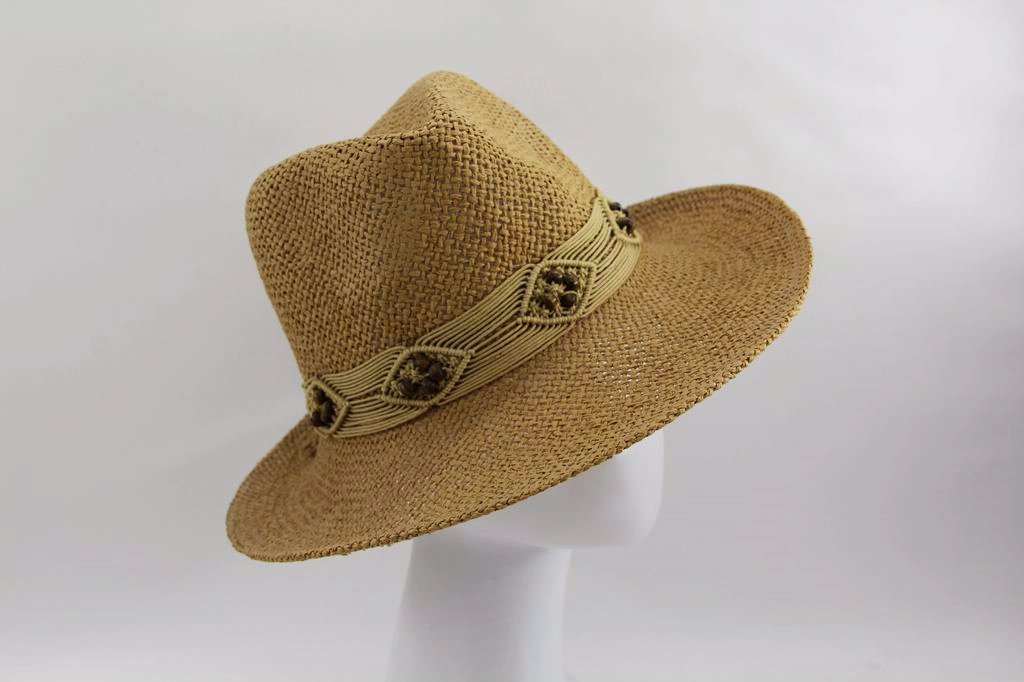 Paper Adult Lady Summer Straw Hat with Knitting Decoration Belt
