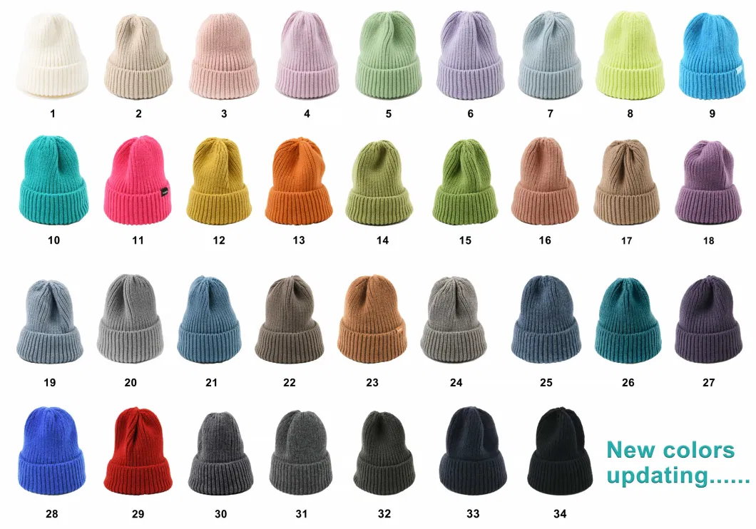 2023 New Trendy Neon Color Beanie Winter Hats Custom Embroidery Logo Knitted Manufacturer Chunky Warm Soft Skully Designer