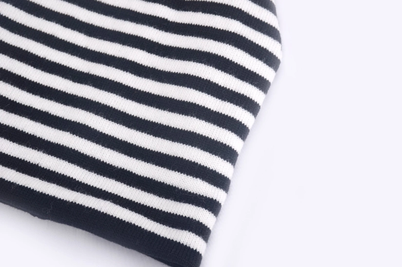 Wholesale Unisex White and Black Striped Slouchy Acrylic Winter Beanie Hat