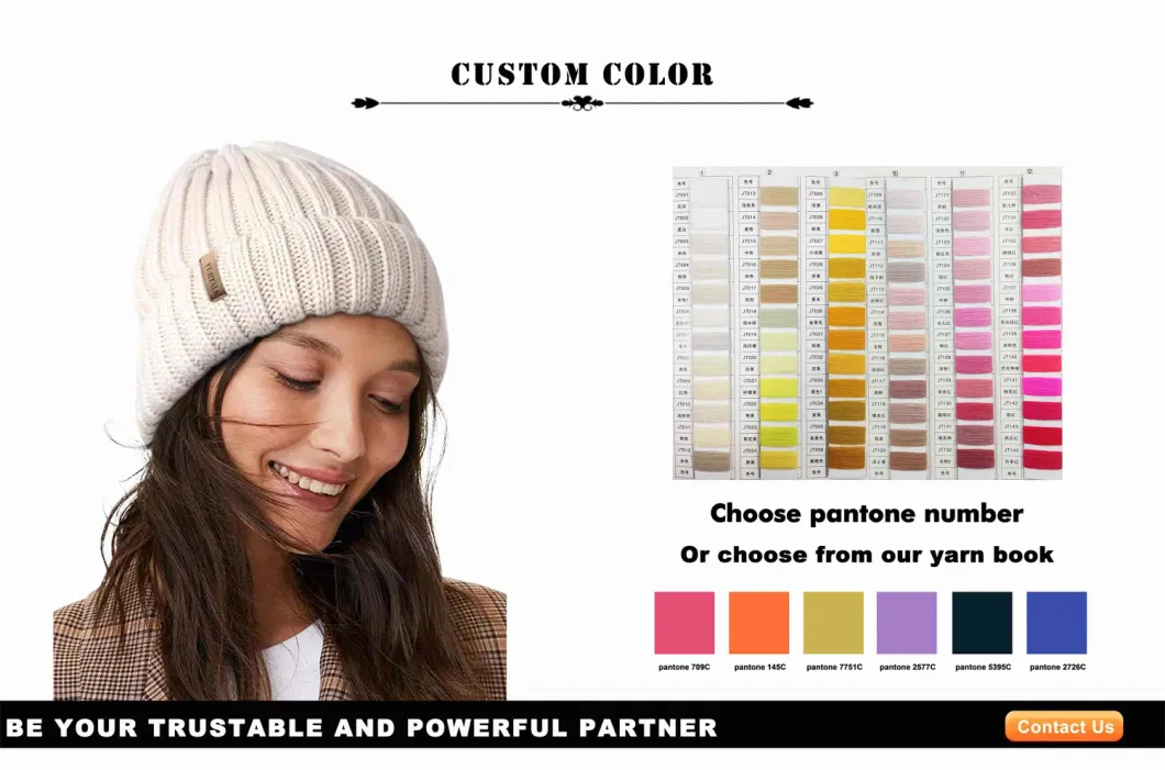 Women Warm Soft Slouchy Acrylic Fold Edge Beige Grey White Pompom Blended Mixed Striped Bonnet Casual Hat Beanie