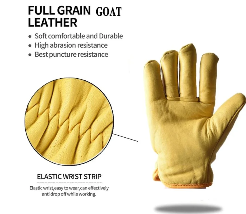 High-Quality Winter Warm Driver Goatskin Leather Work Gloves with Wool Lining