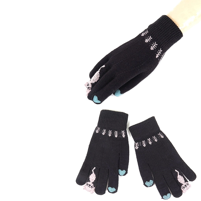 Custom Knitted Gloves for Winter Acrylic Thick Jacquard Women Gloves