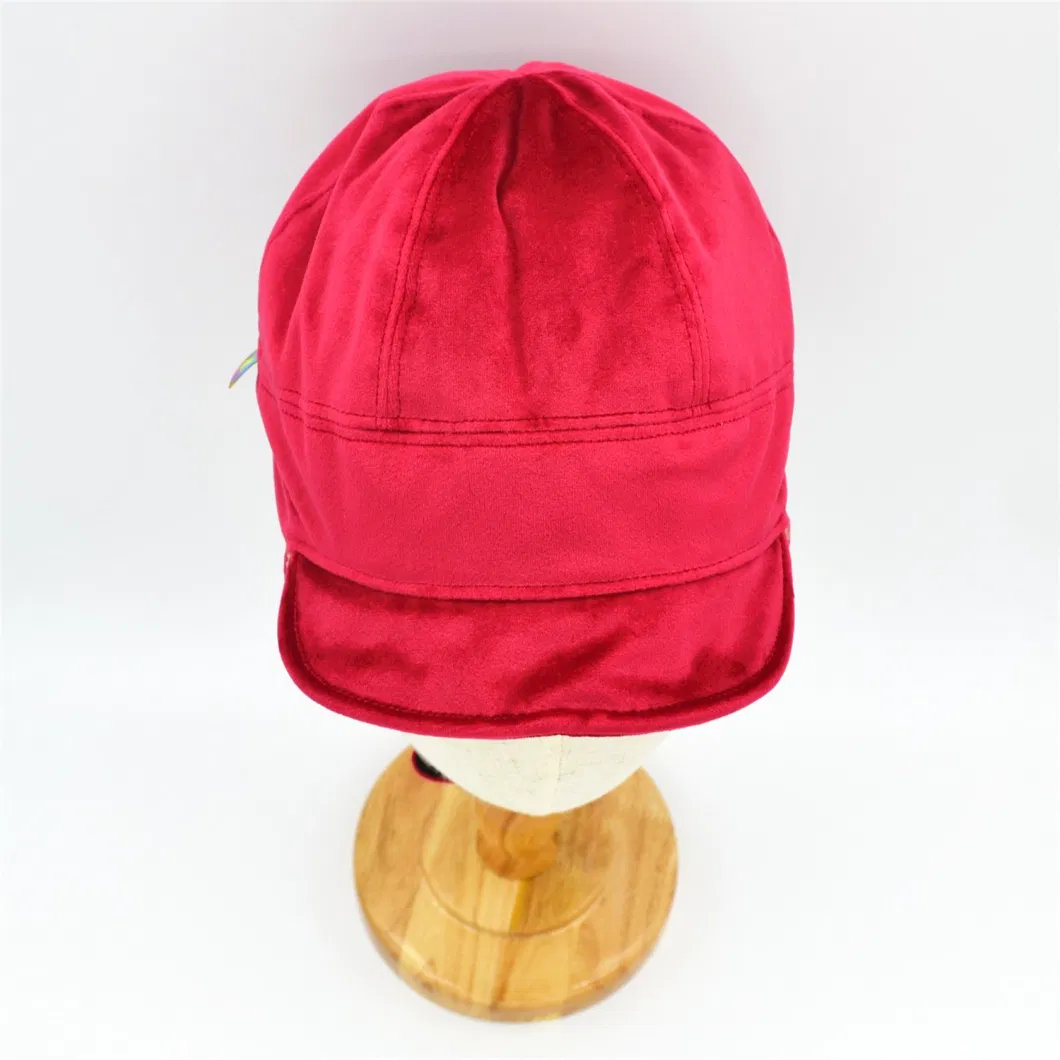 Red Color Winter Season Polar Fleece Wholesale Customized Earflaps Ear Cover Protection Adult Hat Cap with Adjustable Velcro