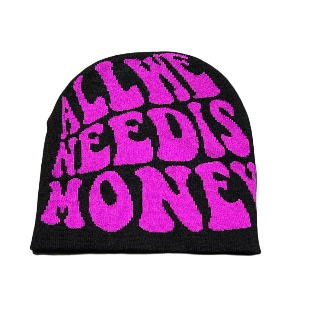 Custom Logo All Over Print Graphic High Quality Toques Jacquard Acrylic Beanie