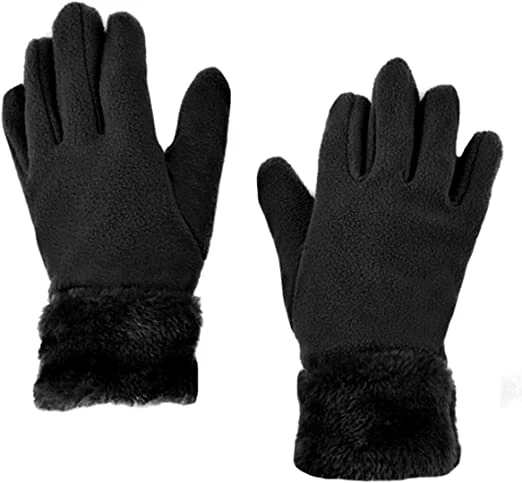 Warm Fleece Winter Hat and Glove Set Hats Gloves Black Scarves