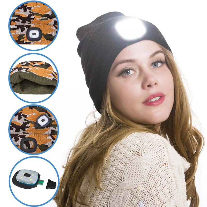 New LED Lighted Beanie Cap Hip Hop Men Women Knit Hat