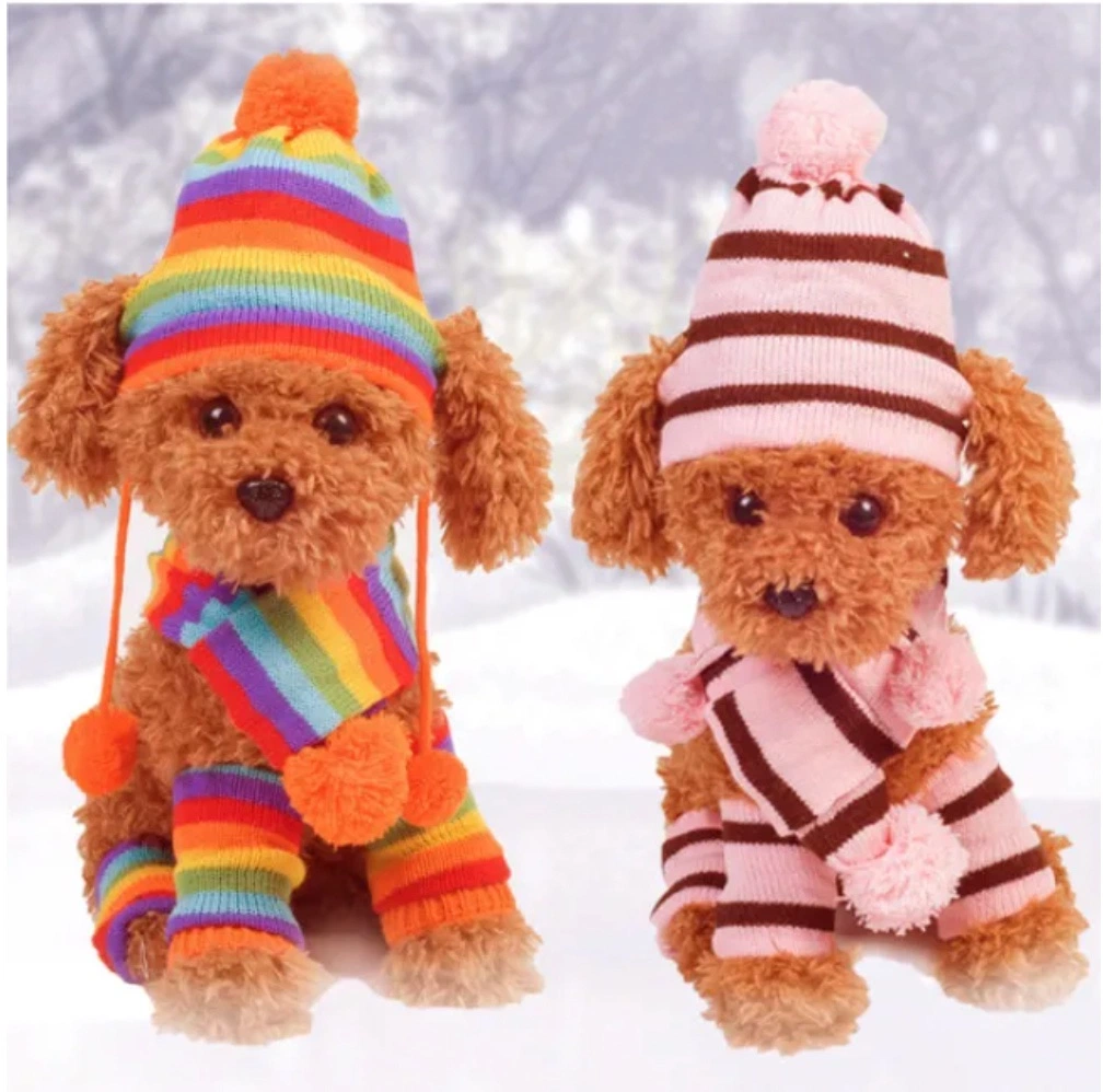 New Pet Clothes Knitted Winter Warm Three Pieces Hat Elbow Scarf Autumn and Winter