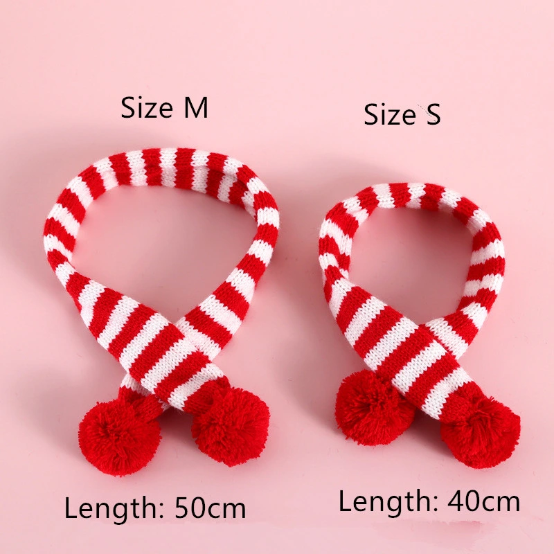 Christmas Pet Ornaments Pet Knitting Stripe Christmas Pet Scarf Adjustable Cat Dog Scarf Cat Collar