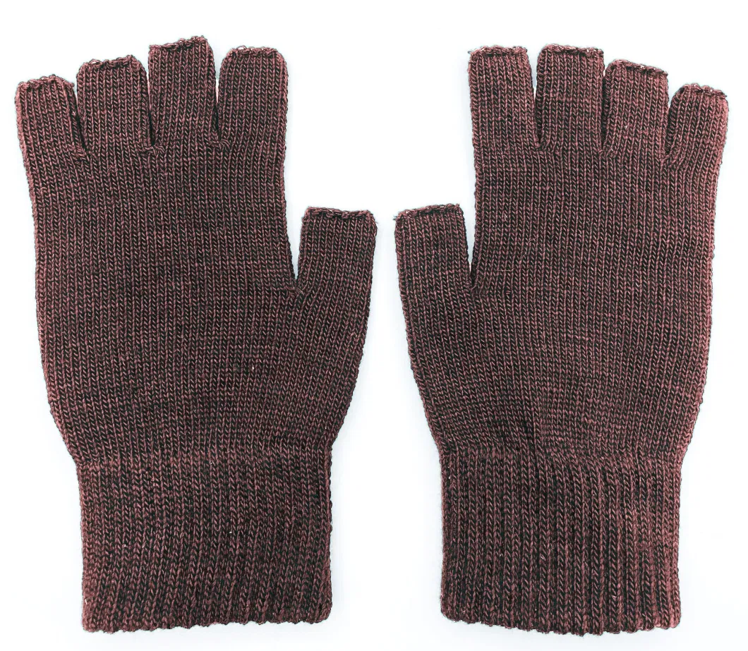 Solid Colors Plan Acrylic Elastic Mens Winter Fingerless Knitted Gloves