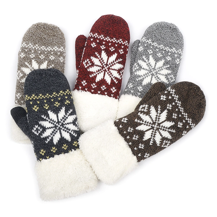 Women Thick Acrylic Winter Plush Finger Knit Gloves Mittens