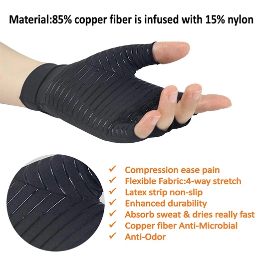 Copper Fiber Fingerless Anti Arthritis Gloves Compression