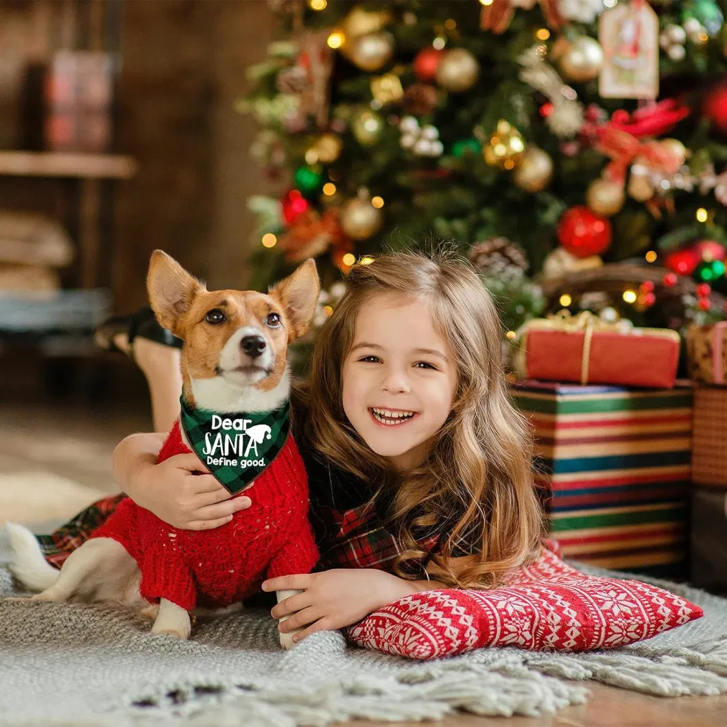 Merry Christmas Dog Bandanas - Classic Triangle Fall Xmas Christmas Printing Dogs Red Plaid Scarf