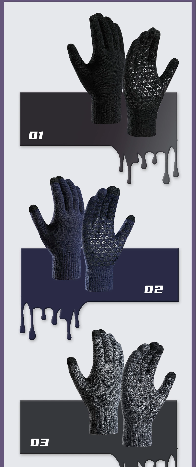 Men Women Thickened Cuff Anti Slip Palm Winter Keeping Warm Touch Screen Mitten Knit Gloves for Texting Driving