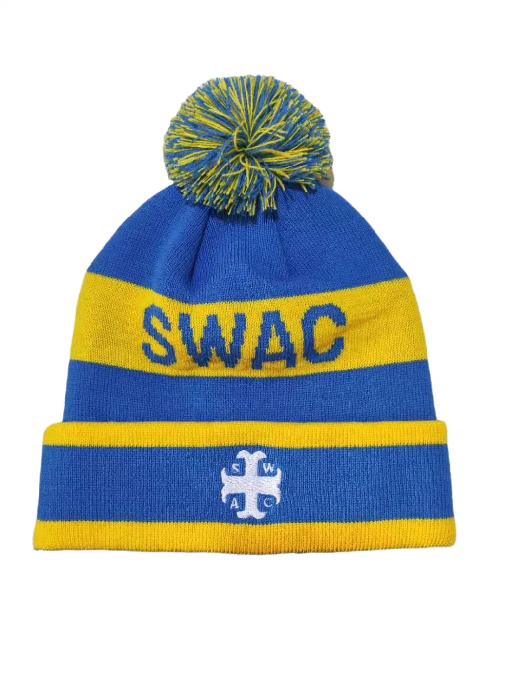 Winter Unisex Embroidery Logo Knit Cuffed Beanie Hat Caps with POM POM