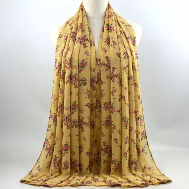 Custom Floral Printed Chiffon Women Head Wraps Scarf