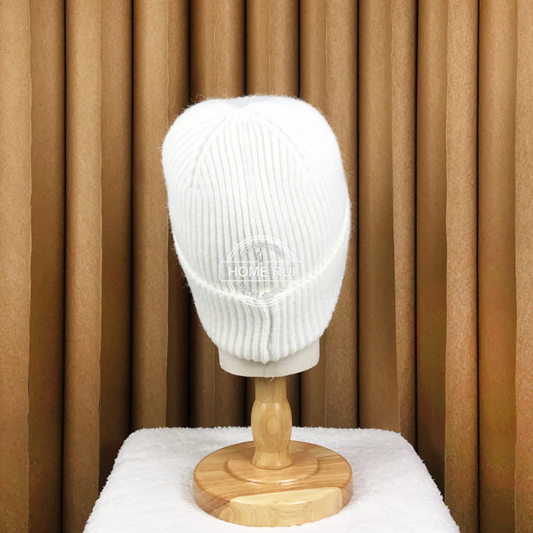 Blank Embroideried Custom Logo Cap for Unisex Women Men Winter Sports White Knitted Skully Hats Ribbed Chunky Knit Warm Beanie