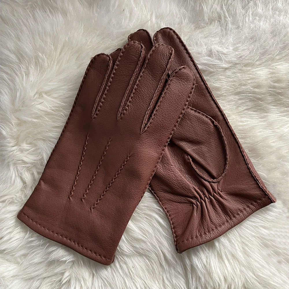 Men Genuine Leather Hand Craft Classic Gloves Sheepskin Gloves Winter Gloves