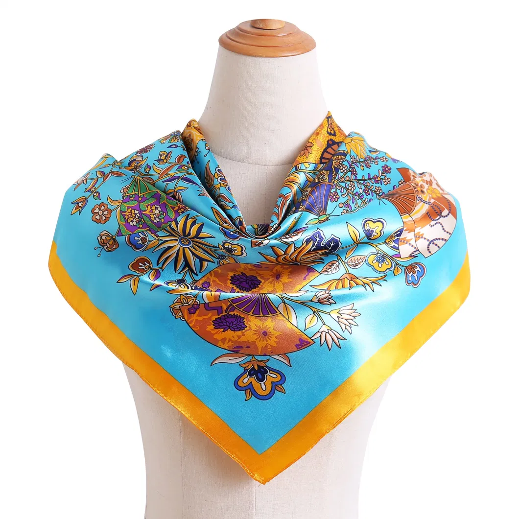 Custom Fashion Ladies Square Mulberry Silk Like Head Scarves