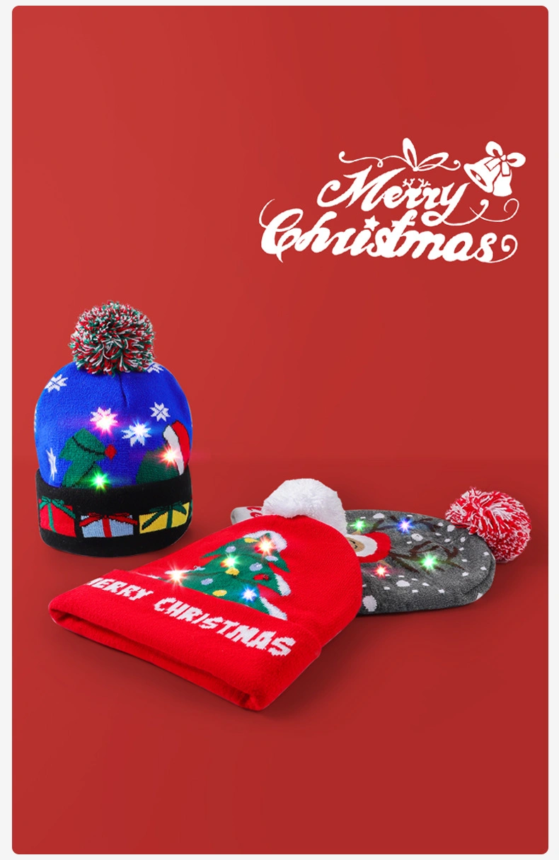 Christmas Fashion Acrylic Knitted Jacquard Football Beanie Hat with LED Lights